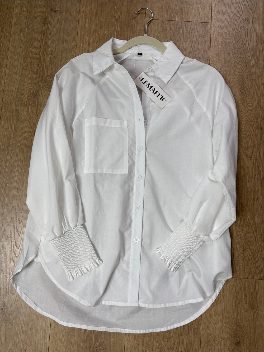 NEW WITH TAGS White Button-Up Shirt with Smocked Cuffs